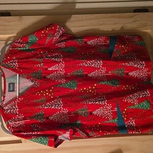 Butter Soft Vibrant Red Christmas Tree Scrub Top